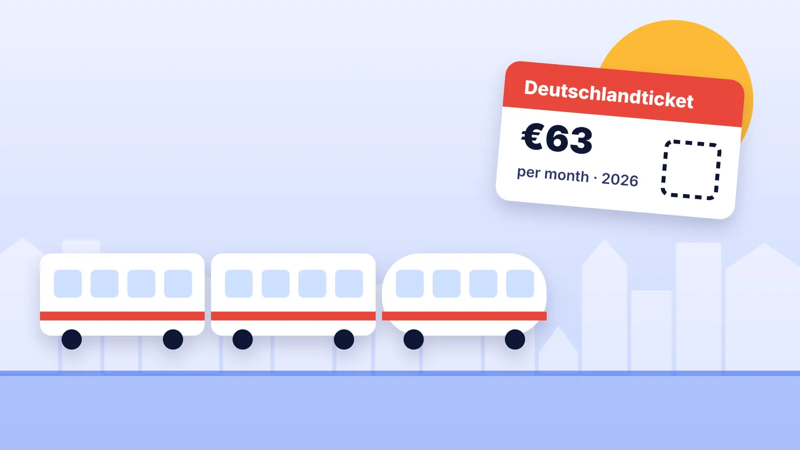 Illustration of a regional train and a monthly public transport ticket for 63 euros